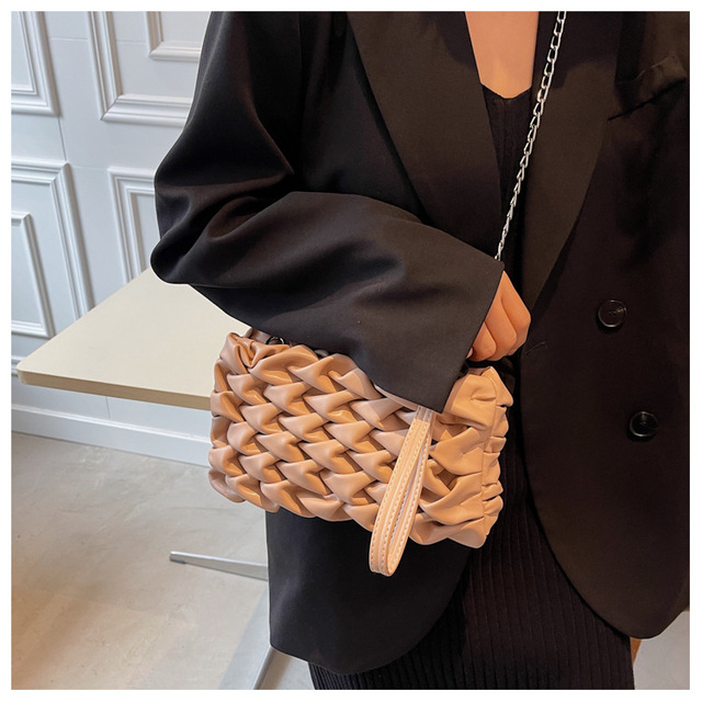 Nowa torba 2021 z łańcuchem, mały kwadratowy splot, wysokiej jakości, ręcznie pleciona, na ramię - dla kobiet - Wianko - 18