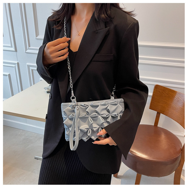 Nowa torba 2021 z łańcuchem, mały kwadratowy splot, wysokiej jakości, ręcznie pleciona, na ramię - dla kobiet - Wianko - 16