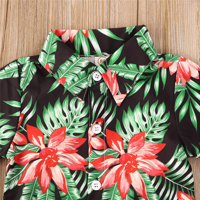 Zestaw ubrań dla chłopców Pudcoco 2020 - koszula z krótkim rękawem w kwiatowy wzór i spodenki jednolite - 1-5l - Wianko - 8