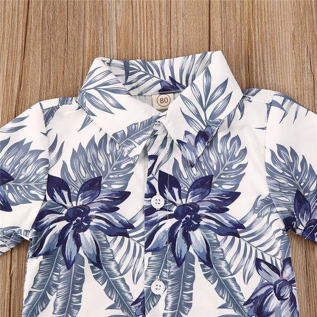 Zestaw ubrań dla chłopców Pudcoco 2020 - koszula z krótkim rękawem w kwiatowy wzór i spodenki jednolite - 1-5l - Wianko - 2