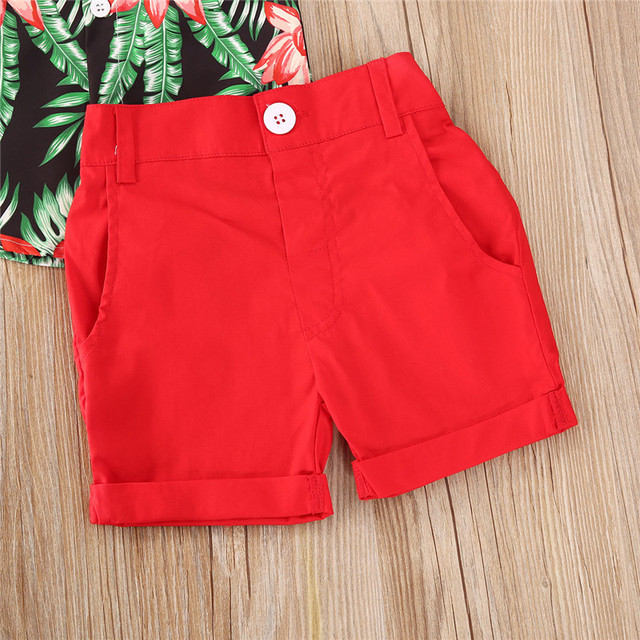 Zestaw ubrań dla chłopców Pudcoco 2020 - koszula z krótkim rękawem w kwiatowy wzór i spodenki jednolite - 1-5l - Wianko - 10