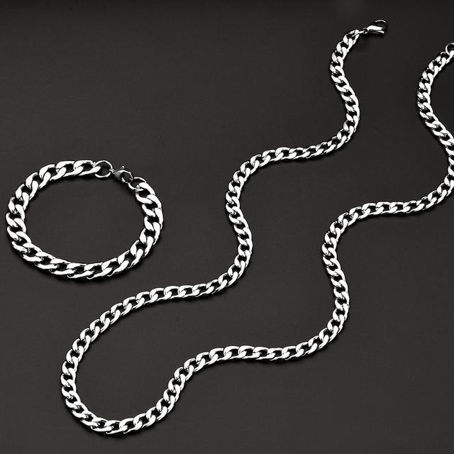 Zestaw biżuterii z szerokim (8 mm) stalowym łańcuchem, wykonany ze stali nierdzewnej - modny dodatek w stylu Hip Hop dla mężczyzn (nowość) - Wianko - 1