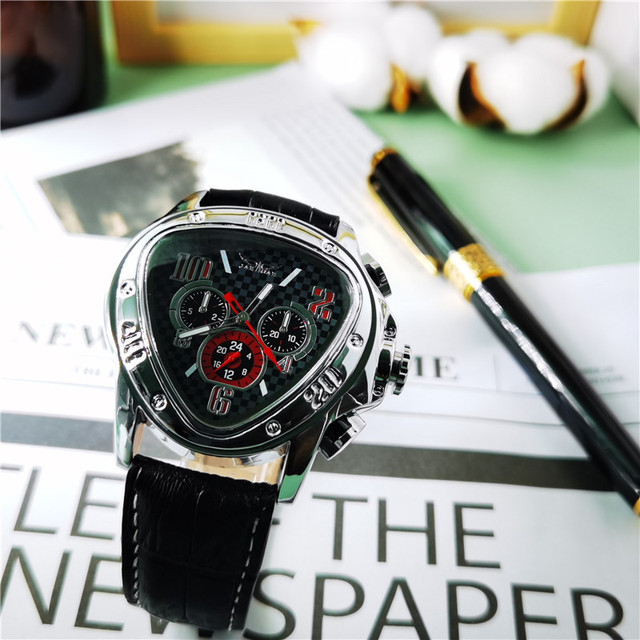 Luksusowy męski zegarek mechaniczny Jaragar z trójkątnym designem na skórzanym pasku - Wianko - 2