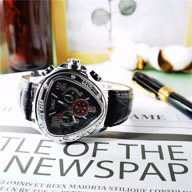 Luksusowy męski zegarek mechaniczny Jaragar z trójkątnym designem na skórzanym pasku - Wianko - 3