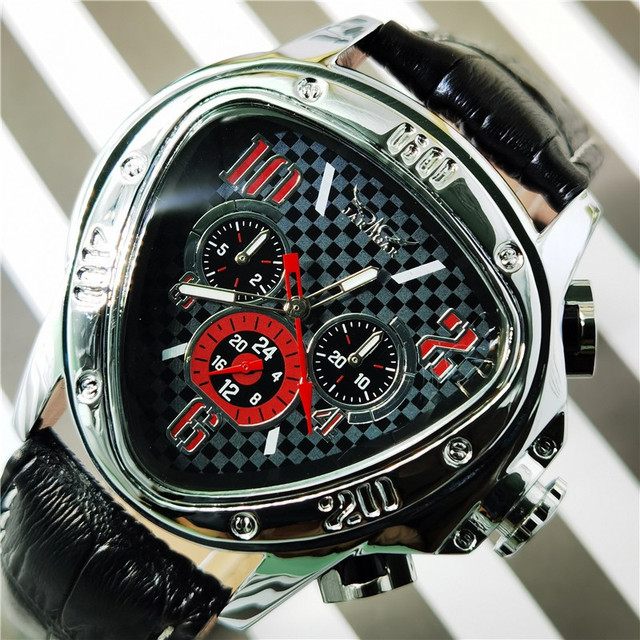 Luksusowy męski zegarek mechaniczny Jaragar z trójkątnym designem na skórzanym pasku - Wianko - 1