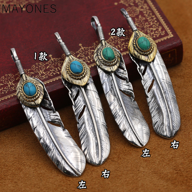 Naszyjnik z wisiorkiem z prawdziwej biżuterii modnych charmsów 925 Sterling Silver z piórem i kamieniem - Wianko - 1