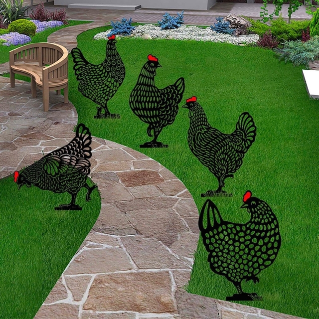 Dekoracje ogrodowe na zewnątrz - metalowe ptaki Plastikowa kura wielkanocna - ozdoby ogrodoweDekoracyjne posągi ogrodowe - metalowe ptaki Plastikowa kura - ozdoby podwórka i trawnika - Wianko - 2