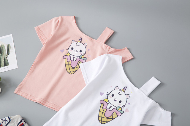 Nowe ubrania dla dzieci lato - koszulka z krótkim rękawem + spódnica w kolorowe paski(Zestaw dziewczynka) - Wianko - 9