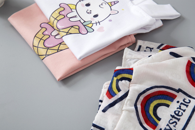Nowe ubrania dla dzieci lato - koszulka z krótkim rękawem + spódnica w kolorowe paski(Zestaw dziewczynka) - Wianko - 12