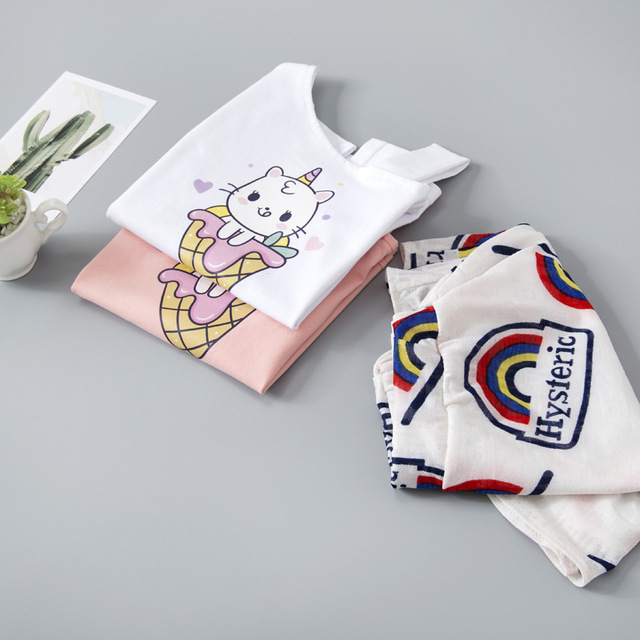 Nowe ubrania dla dzieci lato - koszulka z krótkim rękawem + spódnica w kolorowe paski(Zestaw dziewczynka) - Wianko - 8