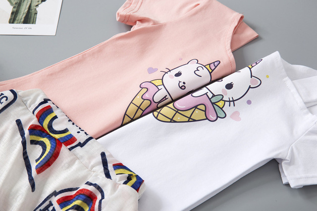 Nowe ubrania dla dzieci lato - koszulka z krótkim rękawem + spódnica w kolorowe paski(Zestaw dziewczynka) - Wianko - 10