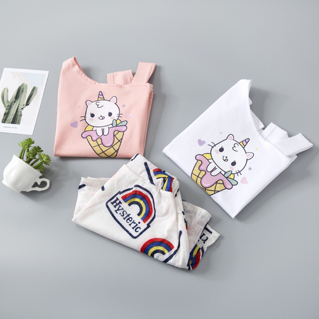 Nowe ubrania dla dzieci lato - koszulka z krótkim rękawem + spódnica w kolorowe paski(Zestaw dziewczynka) - Wianko - 7