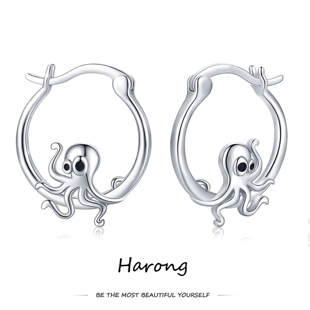 Kolczyki miedziane Harong ośmiornica Hoop, posrebrzane, metalowe, luksusowe klipy do ucha dla kobiet - biżuteria zwierzęca - Wianko - 1