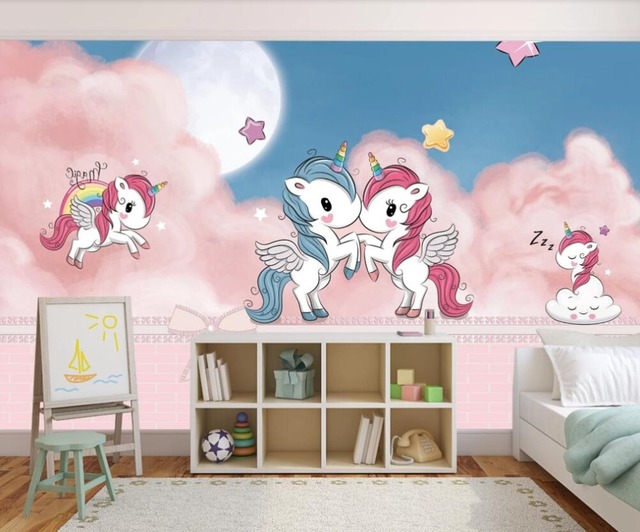 Niestandardowa tapeta 3D mural z różowym jednorożcem, idealna do pokoju dziecięcego, salonu i sypialni - Wianko - 7