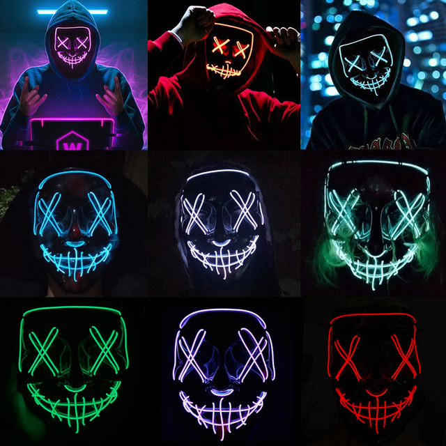 Halloweenowa maska świetlna LED na imprezę - dekoracja DIY - Wianko - 1