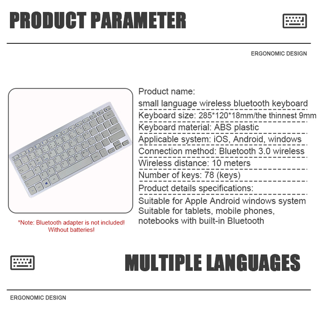 78-kluczowa mała klawiatura bezprzewodowa Bluetooth do iPada z systemem Android i Windows, wielojęzyczna (niemiecki, francuski, koreański, japoński) - Wianko - 6