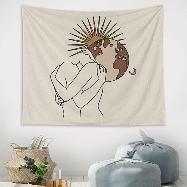 Gobelin ścienny dekoracyjny Nordic Ins Animal Tapestry z motywem słońca i księżyca do wnętrz - Wianko - 4
