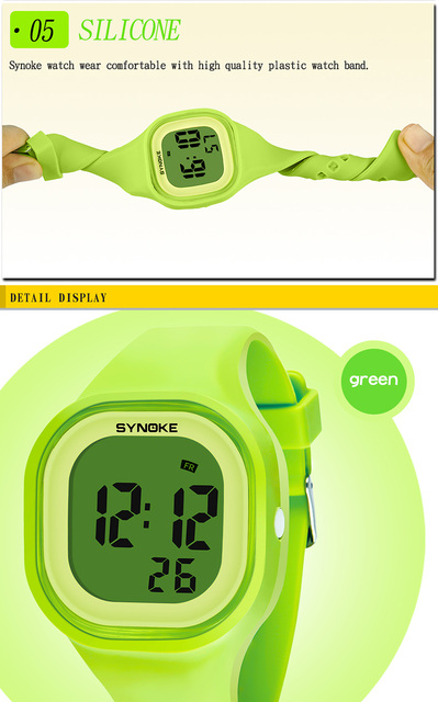 Zegarek dziecięcy SYNOKE z alarmem, z diodami LED i cyfrowym wyświetlaczem, wodoodporny - Wianko - 15