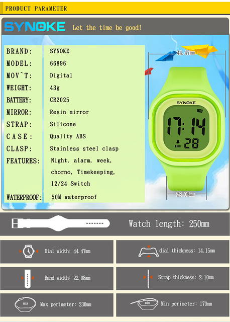 Zegarek dziecięcy SYNOKE z alarmem, z diodami LED i cyfrowym wyświetlaczem, wodoodporny - Wianko - 8