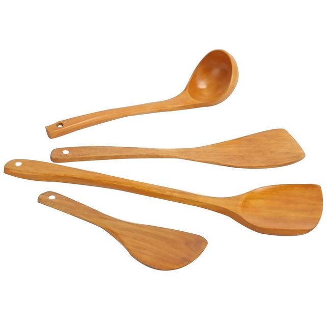 Zestaw 4 sztuk drewnianych przyborów do gotowania: szpatułka, łyżka, łopatka i naczynie kuchenne z bambusa - Wianko - 4