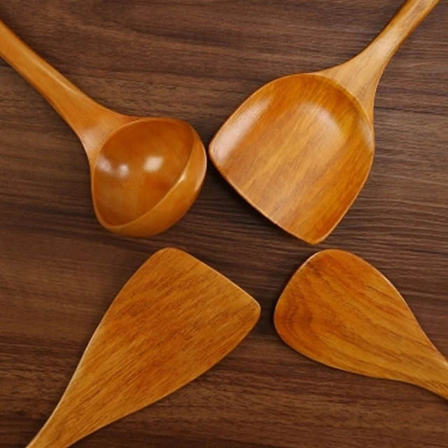 Zestaw 4 sztuk drewnianych przyborów do gotowania: szpatułka, łyżka, łopatka i naczynie kuchenne z bambusa - Wianko - 7