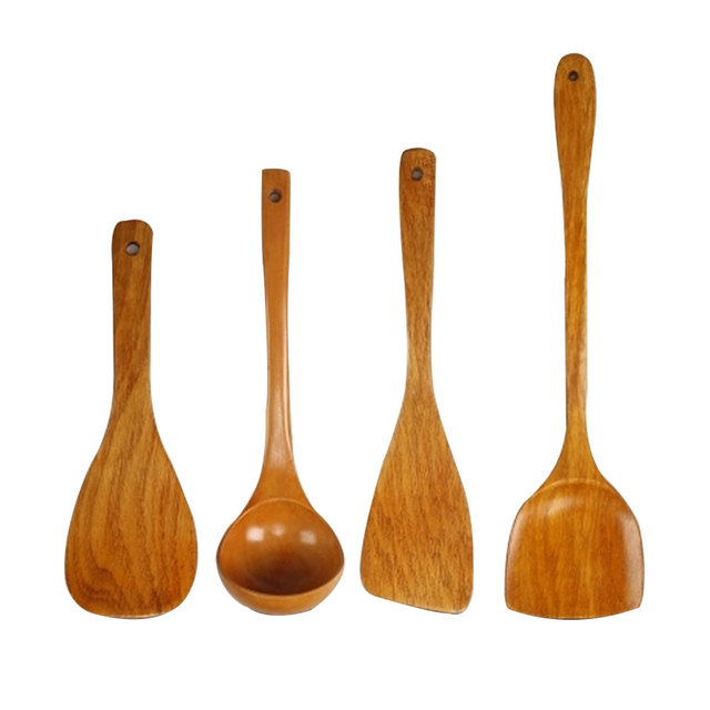 Zestaw 4 sztuk drewnianych przyborów do gotowania: szpatułka, łyżka, łopatka i naczynie kuchenne z bambusa - Wianko - 3