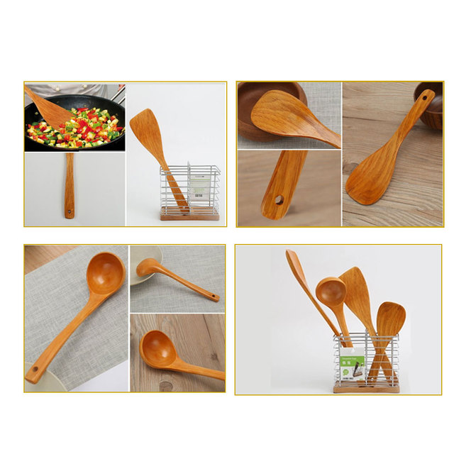 Zestaw 4 sztuk drewnianych przyborów do gotowania: szpatułka, łyżka, łopatka i naczynie kuchenne z bambusa - Wianko - 8