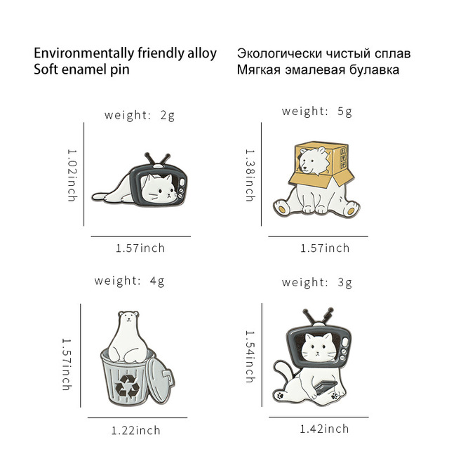 Broszka kreatywna w kształcie czarno-białego kotka z telewizorem - biżuteria nowego stopu - Wianko - 1