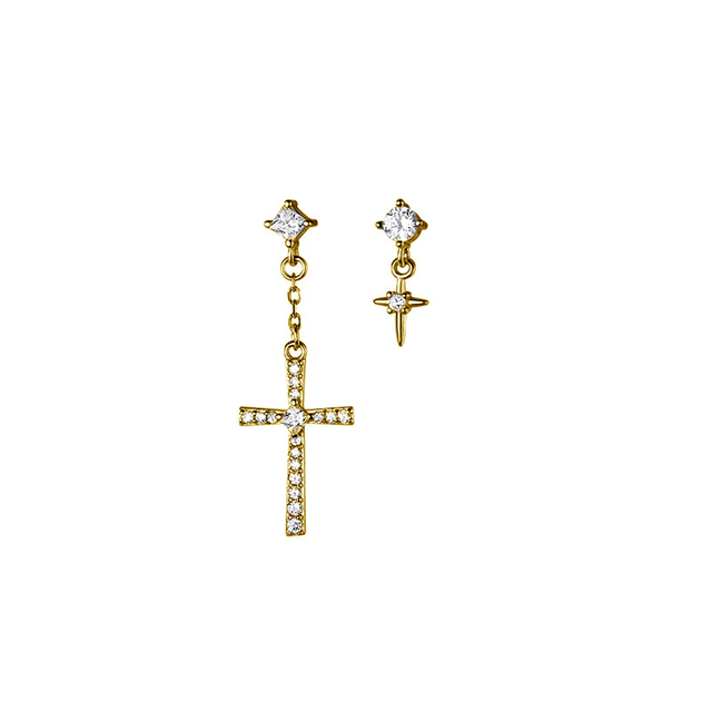 Kolczyki ze srebra wysokiej próby z cyrkonią - INZATT 925, krzyż gwiazda, minimalistyczny punkowy akcent do biżuterii dla kobiet - Wianko - 5