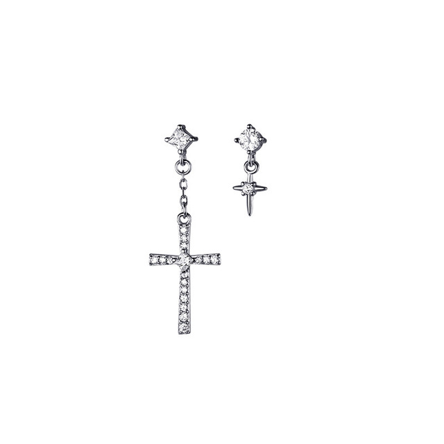 Kolczyki ze srebra wysokiej próby z cyrkonią - INZATT 925, krzyż gwiazda, minimalistyczny punkowy akcent do biżuterii dla kobiet - Wianko - 6