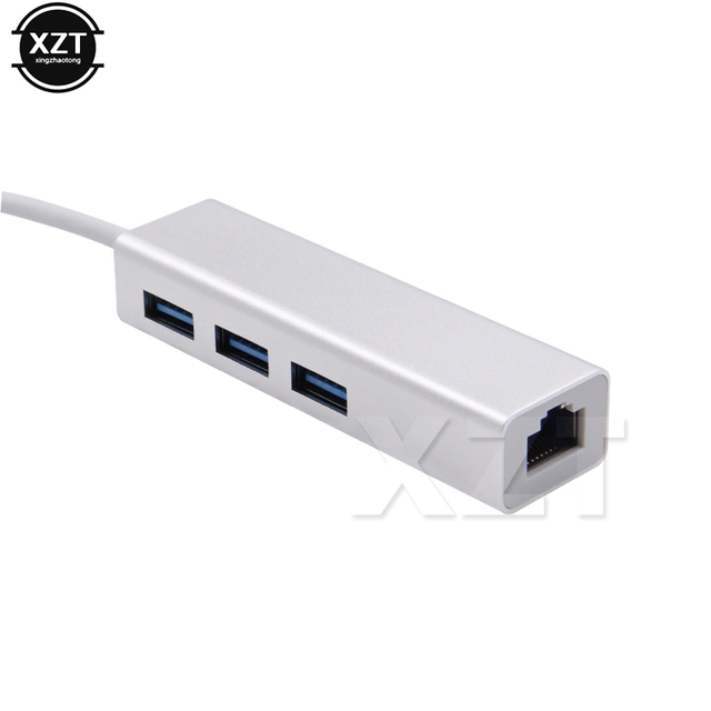 Karta sieciowa USB-C na 3 porty USB 3.0 z złączem Ethernet RJ45 10/100Mbps dla Macbooka Laptopa USB 3.1 - Wianko - 2