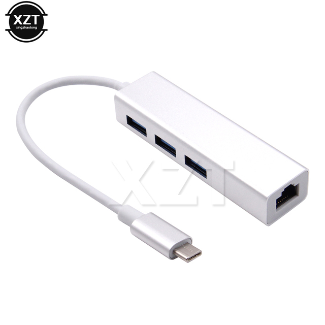 Karta sieciowa USB-C na 3 porty USB 3.0 z złączem Ethernet RJ45 10/100Mbps dla Macbooka Laptopa USB 3.1 - Wianko - 1