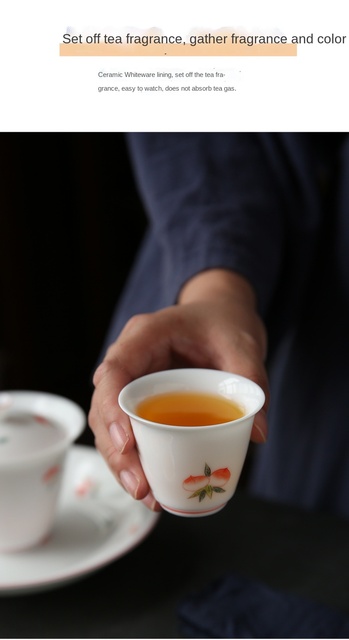 Zestaw do degustacji herbaty z białej porcelany ręcznie rysowany, długowieczny, mistrzowski puchar ceramiczny - Wianko - 8