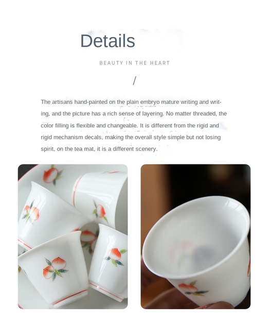 Zestaw do degustacji herbaty z białej porcelany ręcznie rysowany, długowieczny, mistrzowski puchar ceramiczny - Wianko - 2