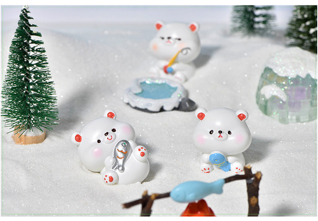 Miniaturowa dekoracja z żywicznego ciasta - Mały słodki niedźwiedź polarny wędkarstwo - Wianko - 2