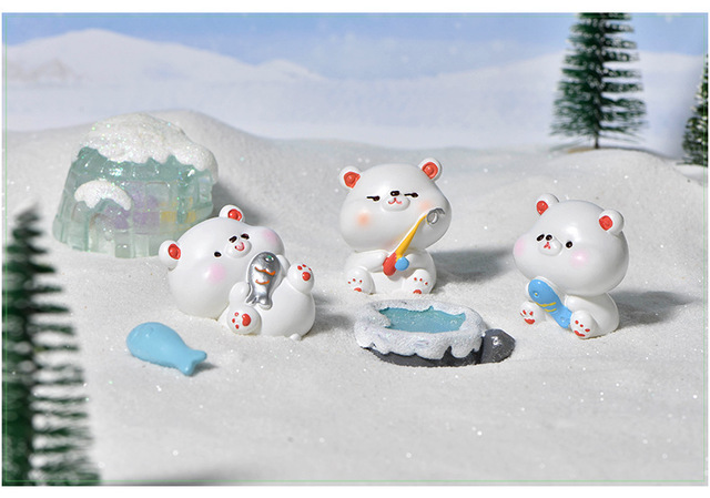 Miniaturowa dekoracja z żywicznego ciasta - Mały słodki niedźwiedź polarny wędkarstwo - Wianko - 3