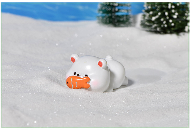 Miniaturowa dekoracja z żywicznego ciasta - Mały słodki niedźwiedź polarny wędkarstwo - Wianko - 12