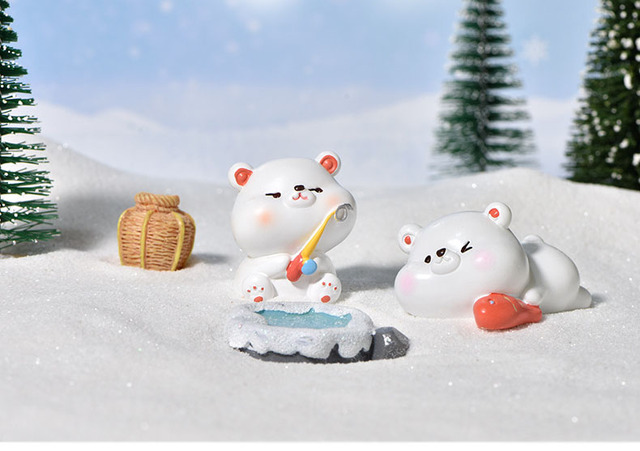 Miniaturowa dekoracja z żywicznego ciasta - Mały słodki niedźwiedź polarny wędkarstwo - Wianko - 7