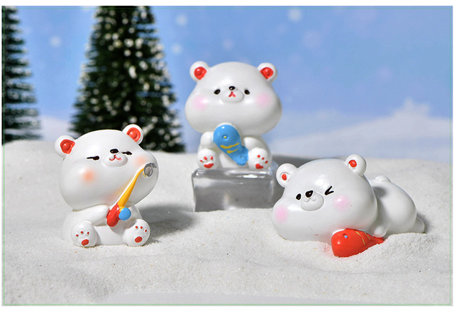 Miniaturowa dekoracja z żywicznego ciasta - Mały słodki niedźwiedź polarny wędkarstwo - Wianko - 5