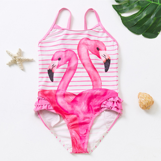 Jednoczęściowy strój kąpielowy dla małych dziewczyn 2-6 lat - Flamingo w paski - Wianko - 2