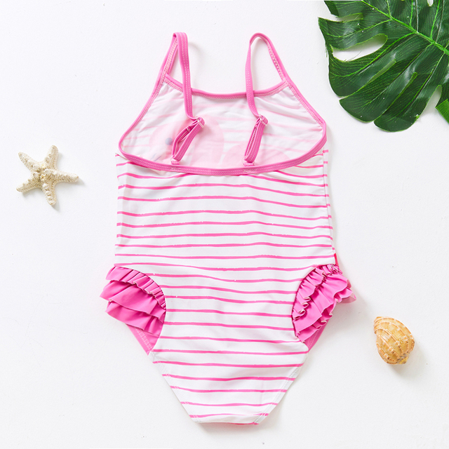 Jednoczęściowy strój kąpielowy dla małych dziewczyn 2-6 lat - Flamingo w paski - Wianko - 8