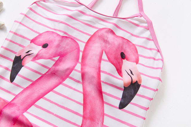 Jednoczęściowy strój kąpielowy dla małych dziewczyn 2-6 lat - Flamingo w paski - Wianko - 4