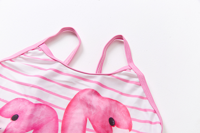 Jednoczęściowy strój kąpielowy dla małych dziewczyn 2-6 lat - Flamingo w paski - Wianko - 3