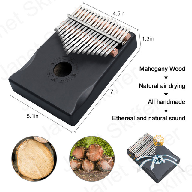 Kalimba czarny akordeon drewniany instrument muzyczny 17 klawiszy z narzędziem ochrony klawiatury - Calimba początkujący - Wianko - 8