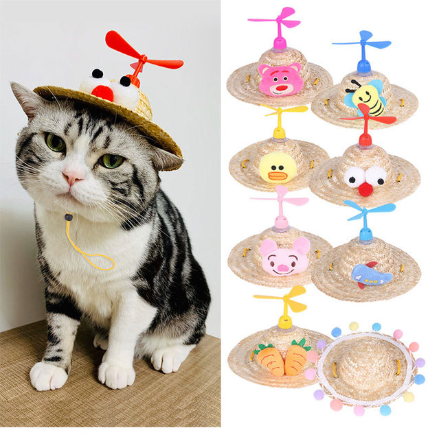 Słodki catsy kociak - tkany słomkowy kapelusz dla kotów - zabawny kostium cosplay dla kociąt - akcesorium do głowy dla zwierząt - Wianko - 1