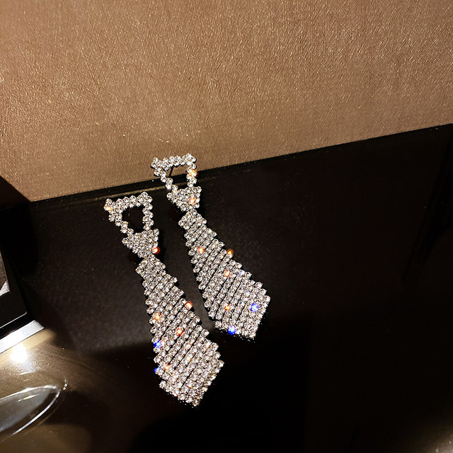 Kolczyki kryształowe FYUAN Shine w kształcie stylowego krawata z Rhinestone - Wianko - 7