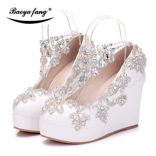Białe buty ślubne sandały damskie z wysokim obcasem i kryształkami - Wianko - 23