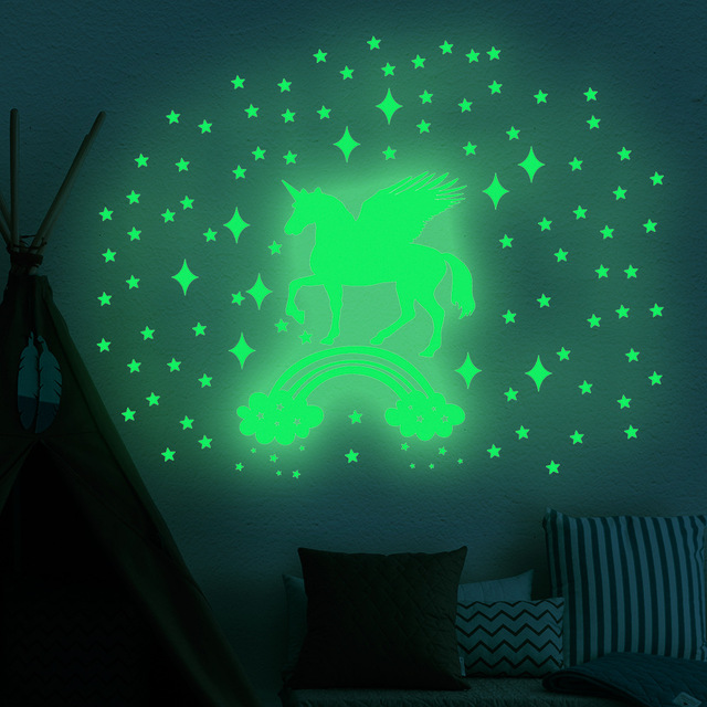 Anioł naklejka ścienne Luminous 3D dla dzieci - jednorożec, gwiazdy, księżyc, sypialnia - Wianko - 15