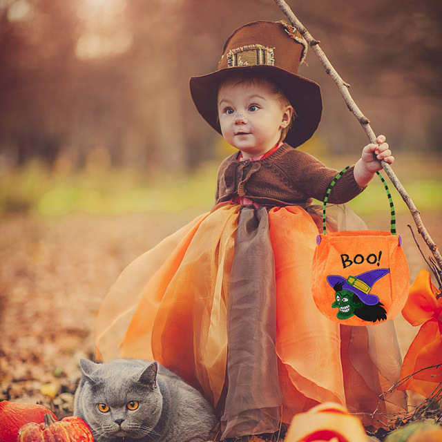 Prezent na Halloween - Przenośny worek na cukierki z motywem dyni, czarnego kota, białego ducha i czarownicy - Dekoracje imprezowe DIY - Wianko - 7