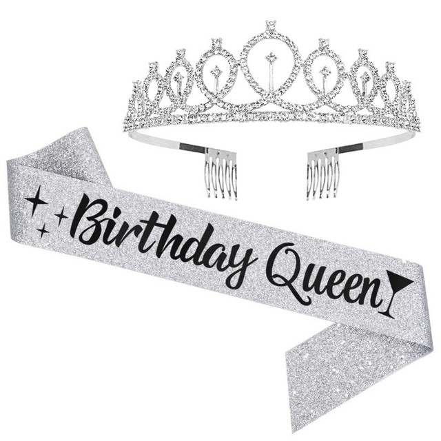 Korona kryształowa z pałąkiem - urodzinowy prezent dla dorosłej królowej w wieku 18, 30, 40, 50 lub 60 lat - dekoracja imprezowa DIY - Wianko - 14